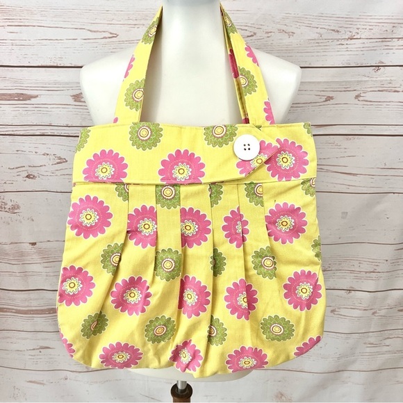Vintage Handbags - Vintage Mid Century Mod MCM Retro Handmade Flower Power Cotton Tote Bag